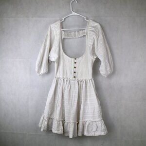 Free People Dress Size Medium White Endless Summer Smocked Puff Sleeve Boho